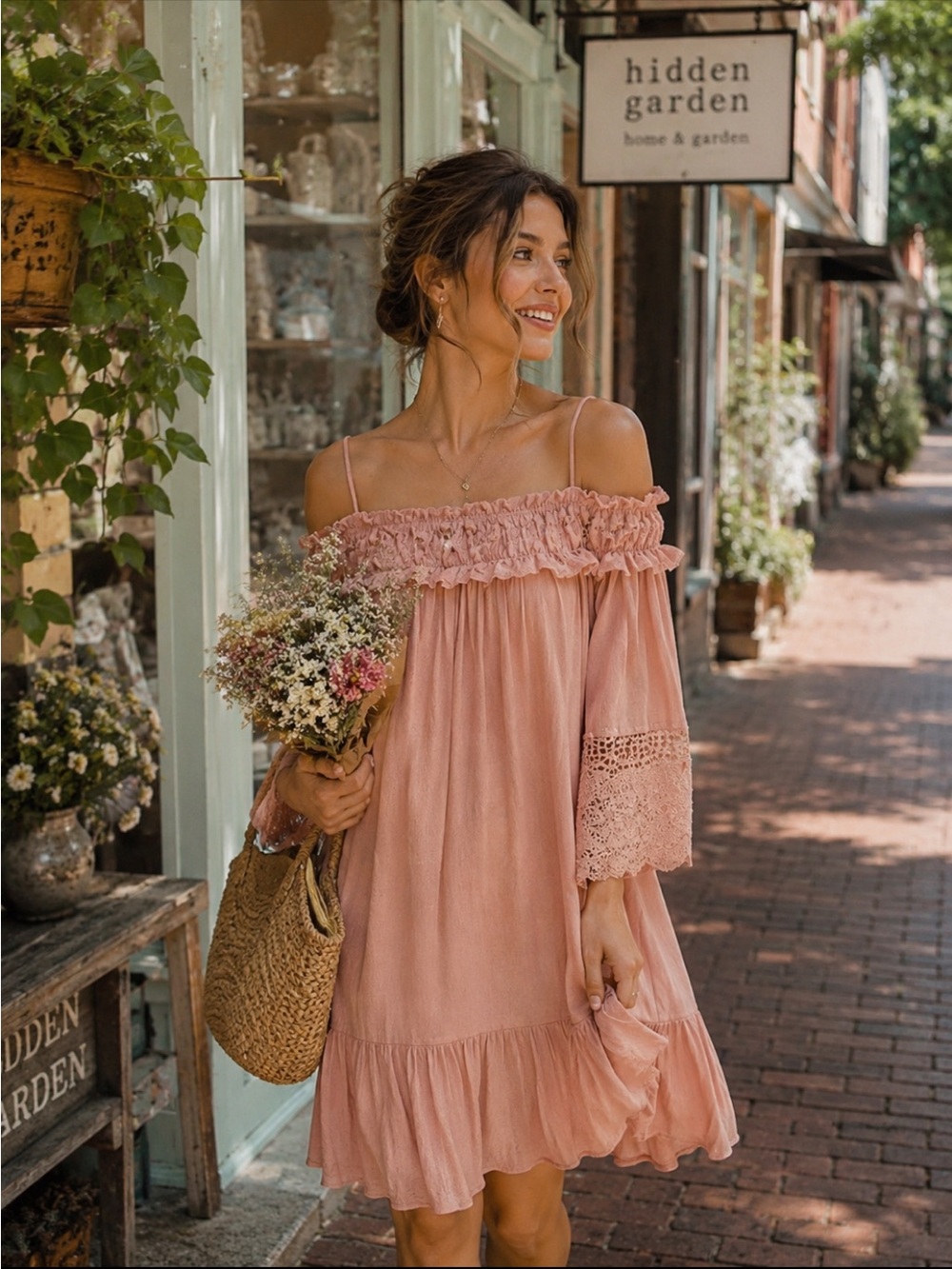 Easel Dusty Peach Off Shoulder Dress NWT